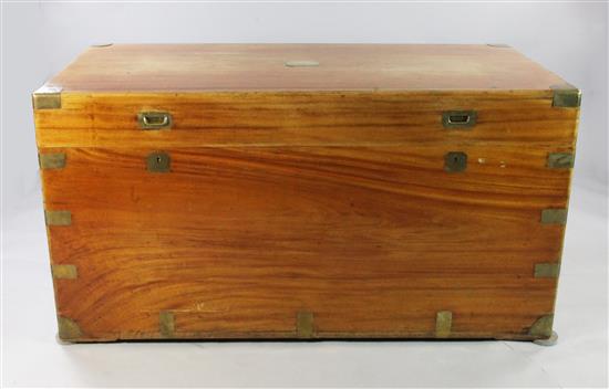 A large early 20th century brass bound camphorwood trunk, 4ft 9in. x 2ft 4in. x 2ft 4in.